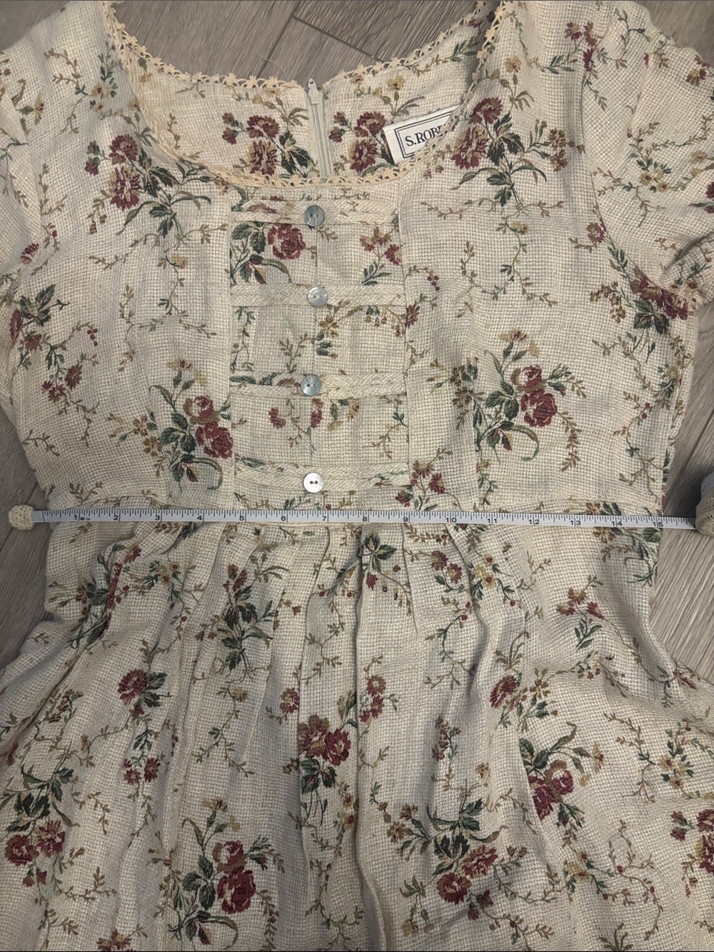 Vintage Cottagecore Prairie Girl 90s Floral Cream Pink Lace Trim - Picture 8 of 10